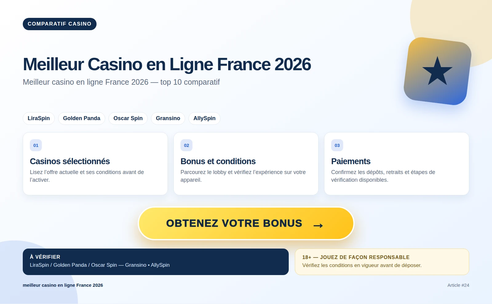 Meilleur casino en ligne France 2026